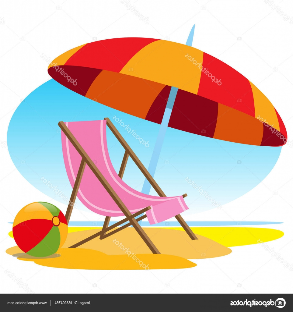stock illustration deckchair and parasol on the
