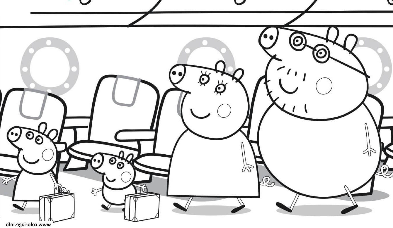 peppa pig famille se dirigent vers leurs sieges de lavion coloriage dessin
