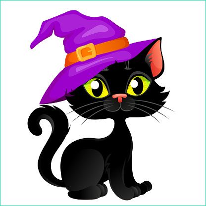 chat noir halloween dessin animé mignon dans chapeau gm