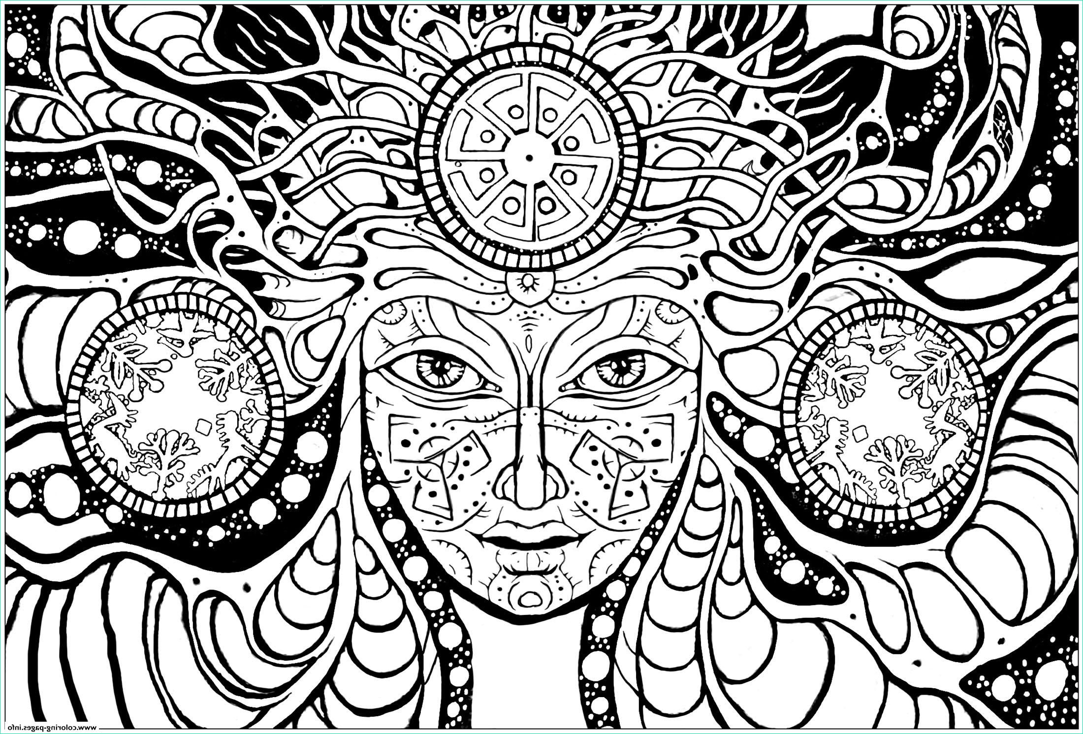 adult difficult psychedelic femme printable coloring pages book