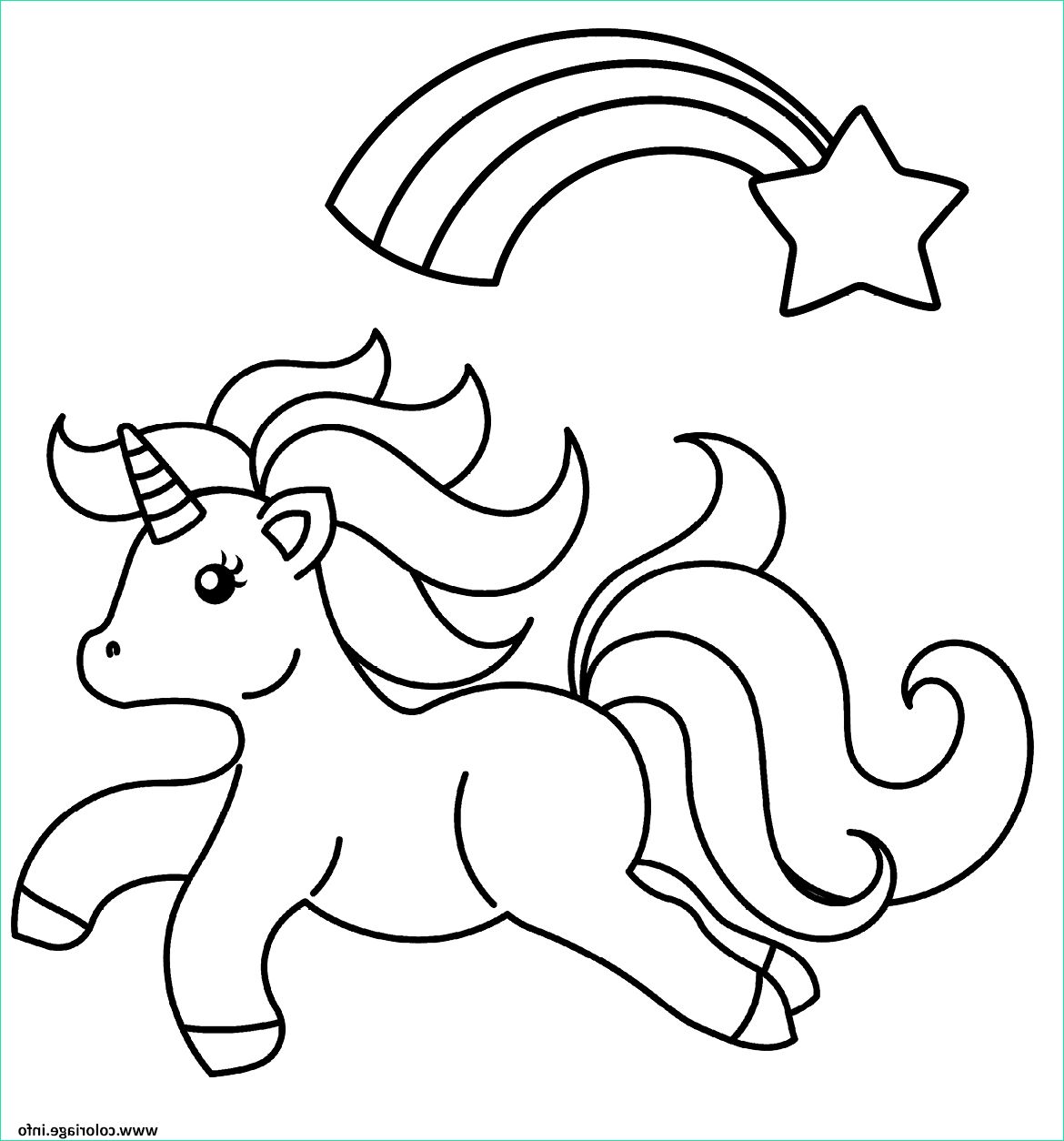bebe licorne magique avec un arc en ciel et une etoile coloriage