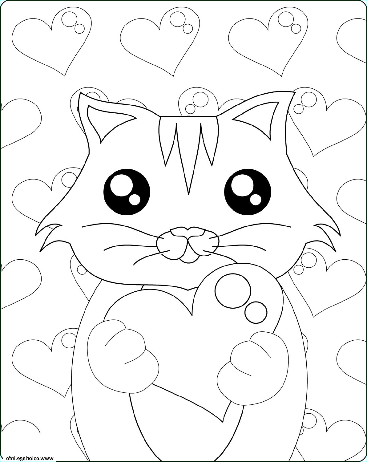 mignon chaton avec coeur st valentin coloriage
