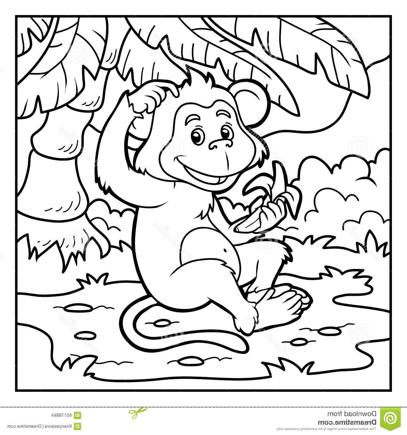 illustration stock livre de coloriage petit singe avec une banane image