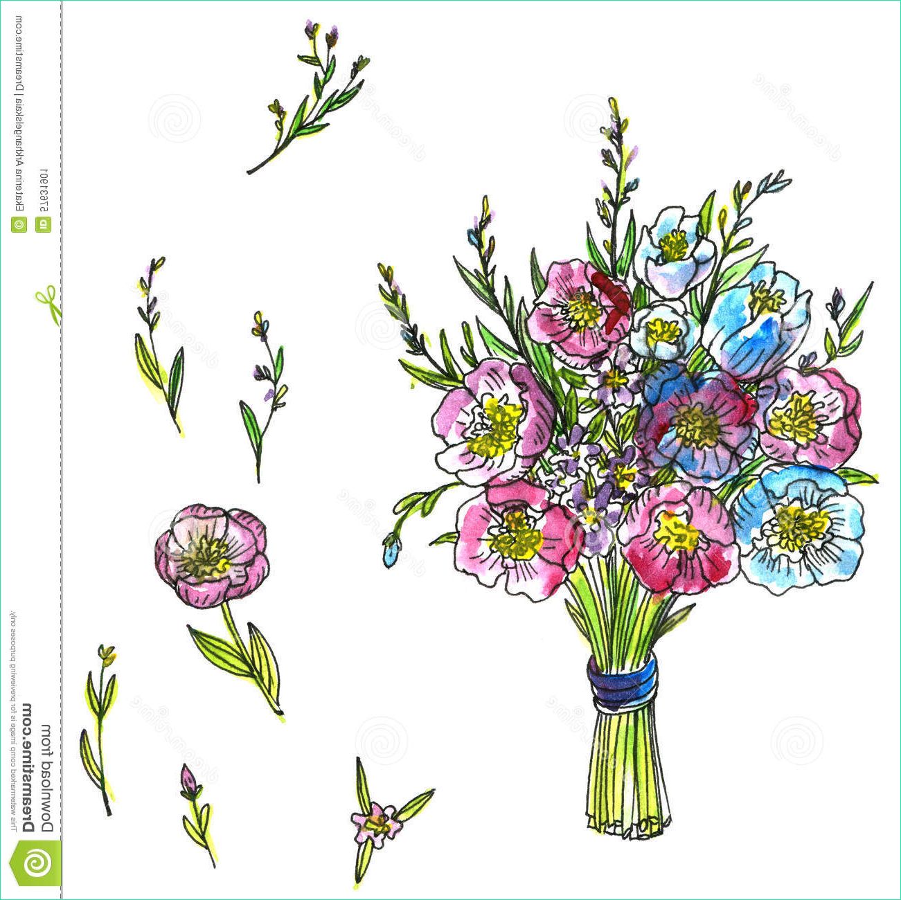 illustration stock bouquet de dessin d aquarelle des fleurs image