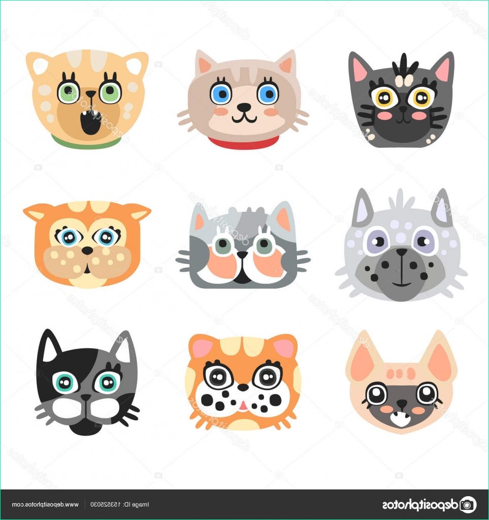 stock illustration set of cute cartoon cats