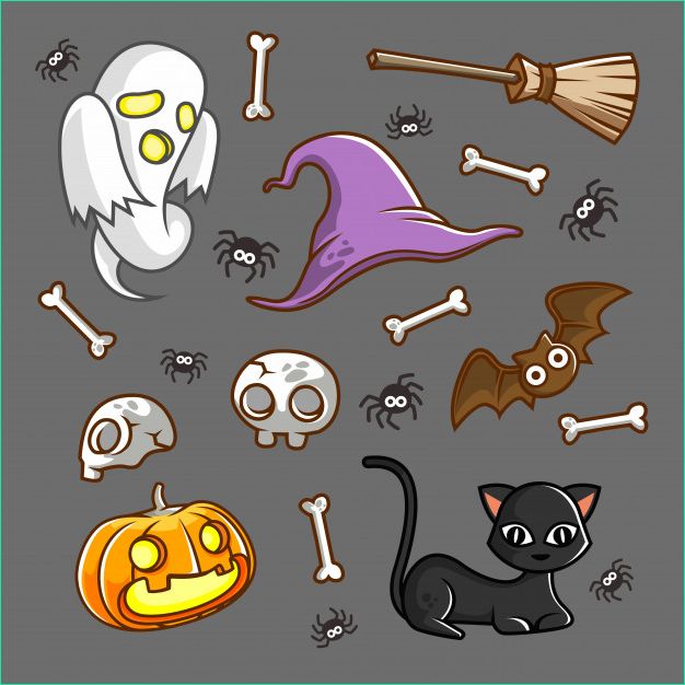 halloween modele fantasmagorique fantome chat chapeau sorciere illustration dessin anime chauve souris