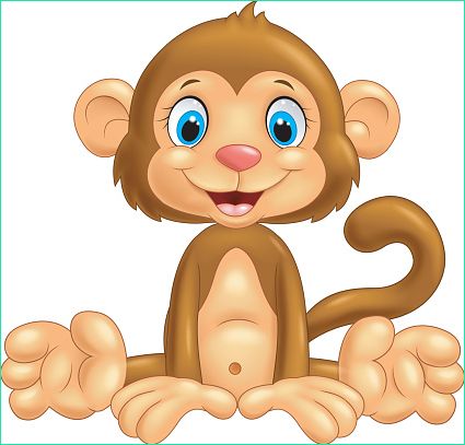 dessin animé singe mignon assis sur un arrière plan blanc gm