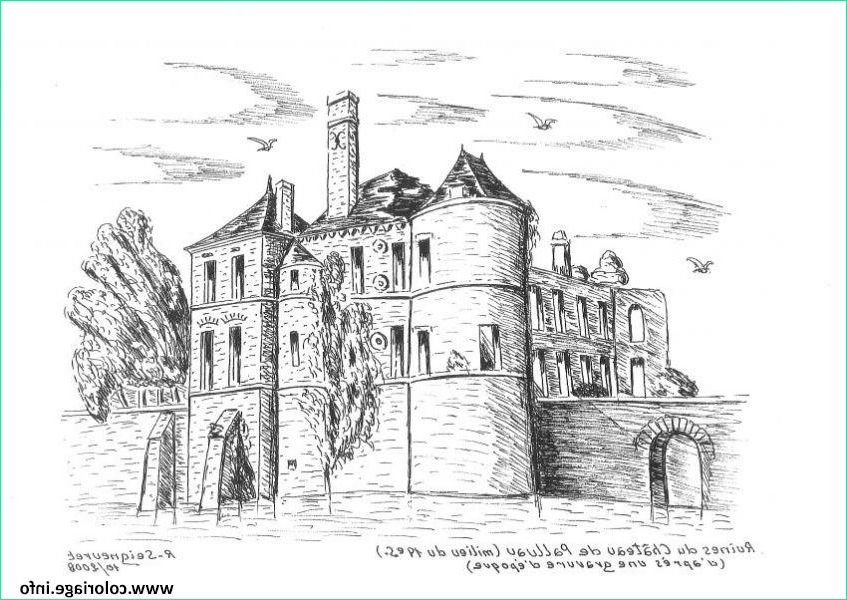 chateau fort du moyen age chateau de palluau par r seigneuret coloriage dessin