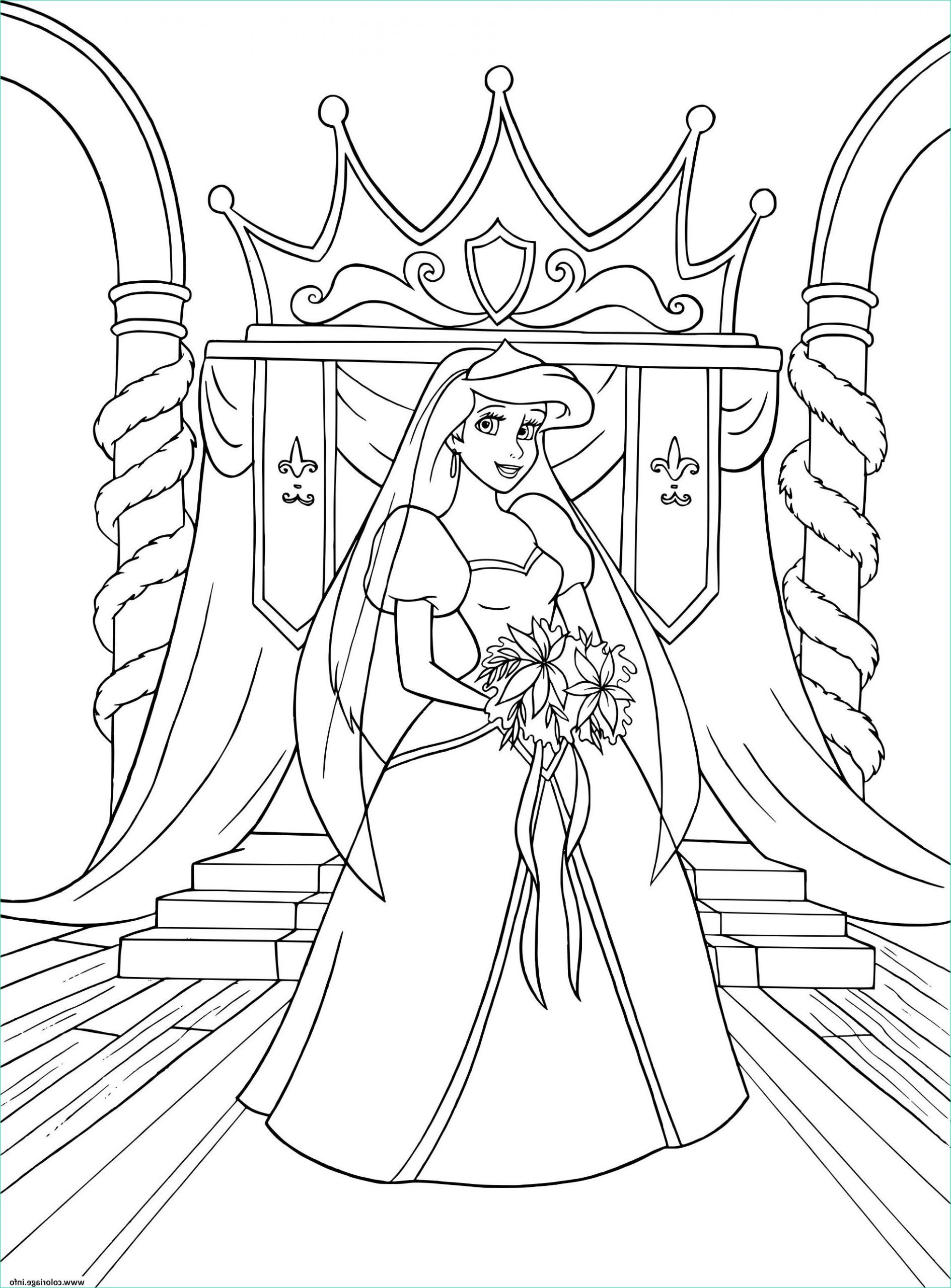 la petite sirene en robe de mariage coloriage