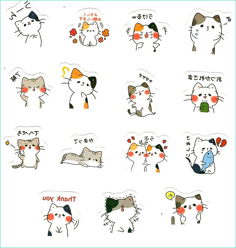 boite de 45 stickers kawai emotions de chats