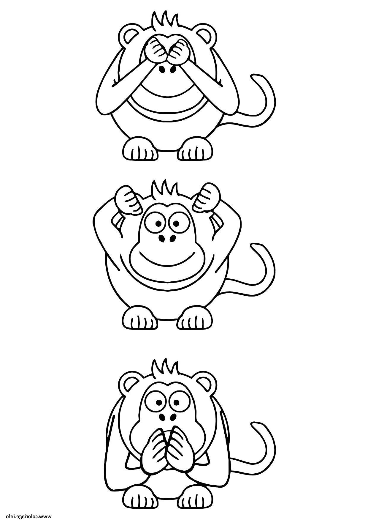 trois singes facile coloriage