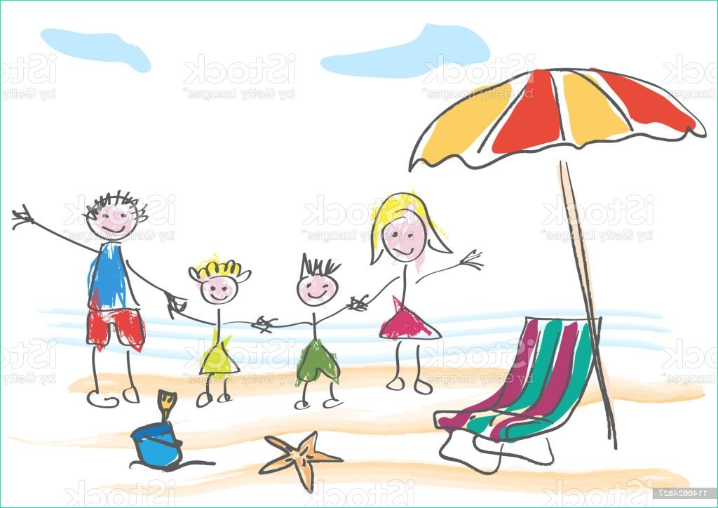dessin vectoriel fait par un enfant famille heureuse en vacances dété à la gm