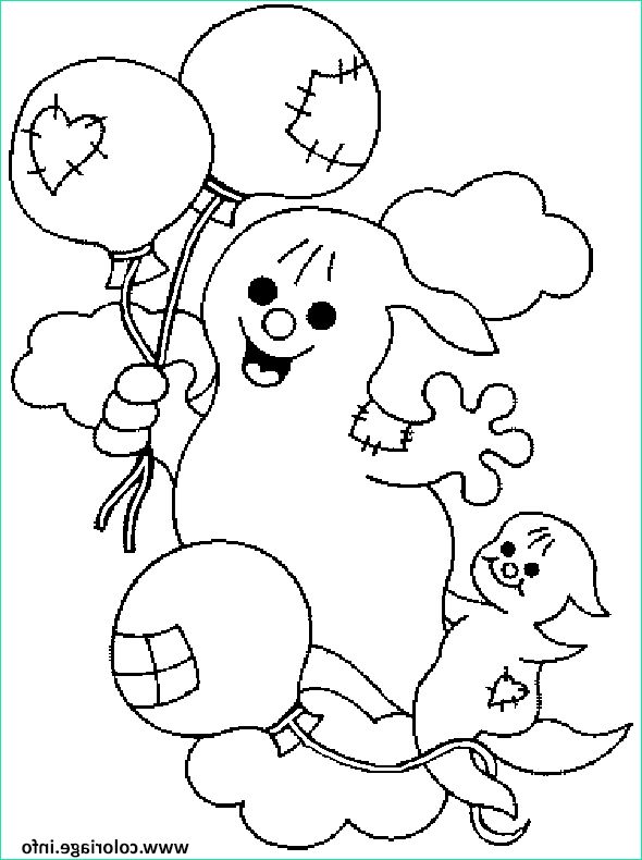 deux fantomes dans les nuages avec des ballons coloriage dessin