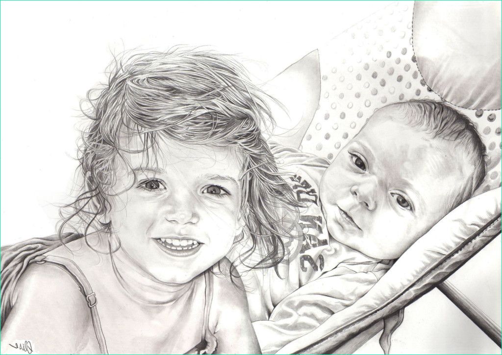 portrait dessin d apres photo enfants frere et soeur 3