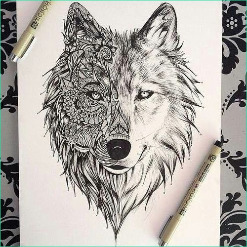 iomgblabla dessin dun loup moitié mandala