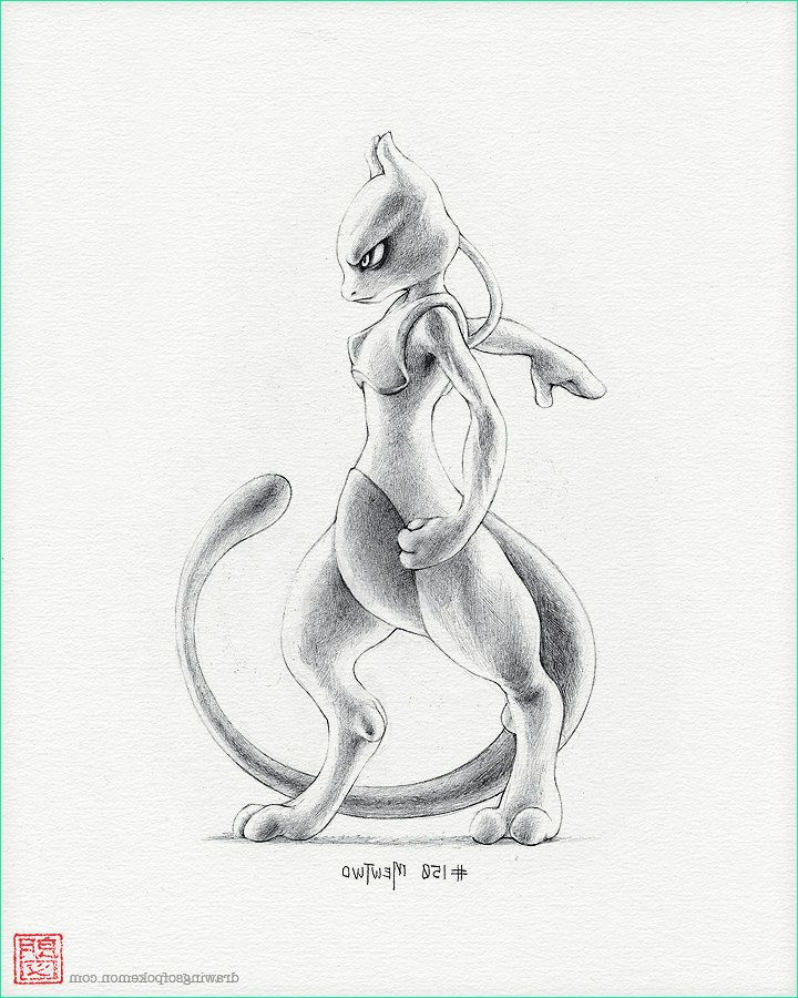mewtwo 8 x 10 print pokemon drawing art