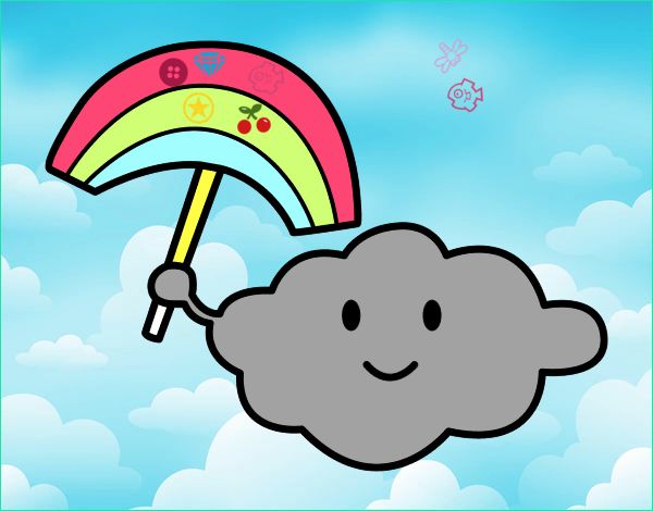 nuage avec arc en ciel colorie par