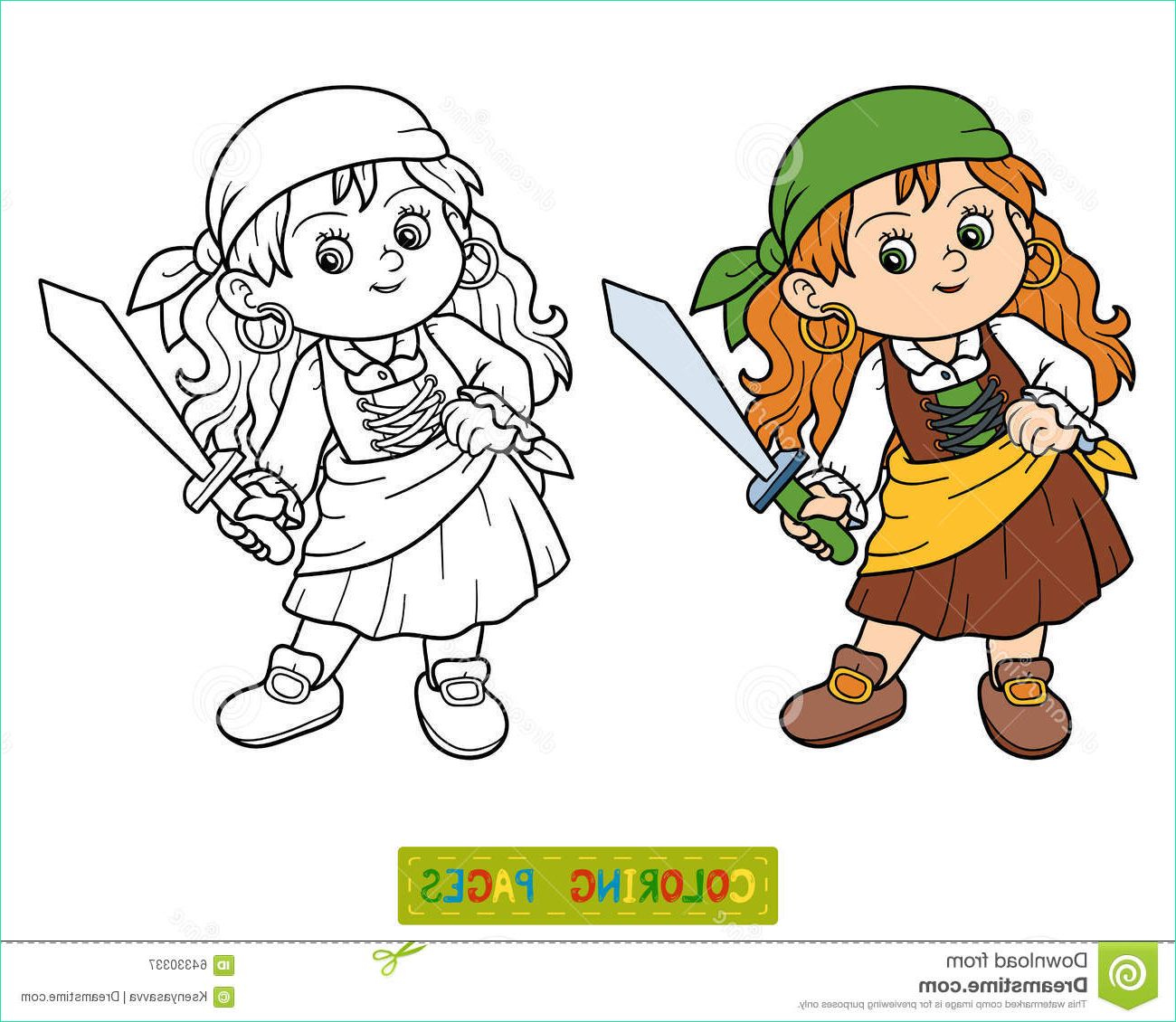 illustration stock livre de coloriage pour des enfants fille de pirate image