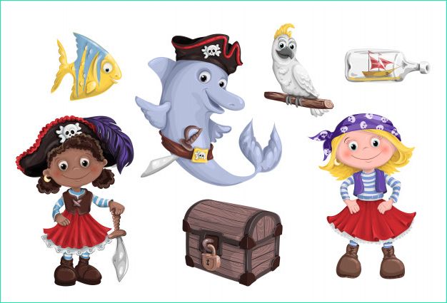 illustration vectorielle dessin anime mignon fille pirate enfants pirates