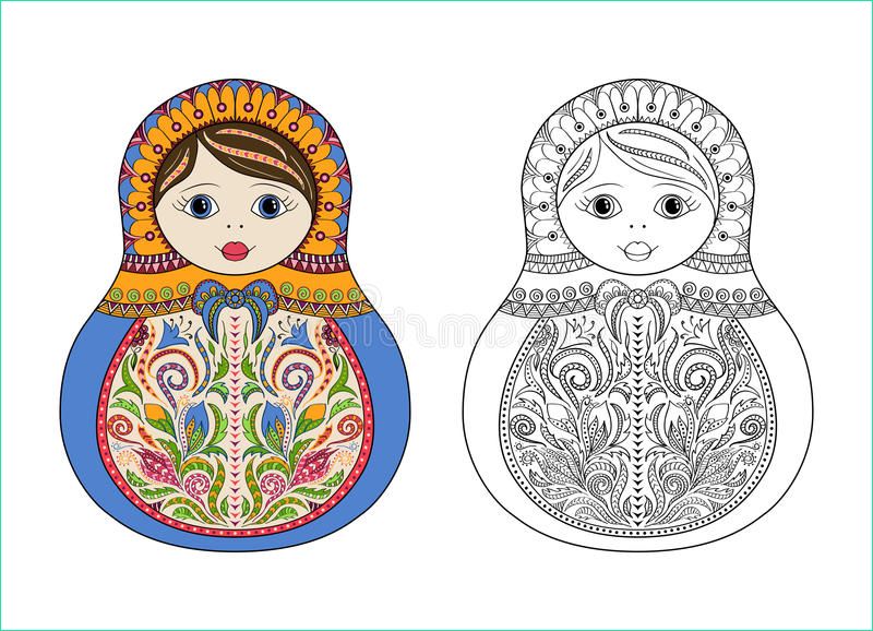 illustration stock dirigez livre de coloriage pour l adulte et les enfants poupée russe de matrioshka zentangle tiré par la main avec les ornements image