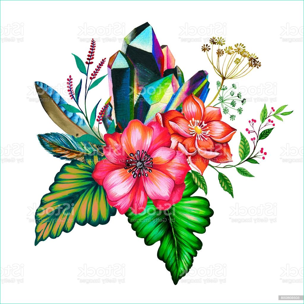 bouquet of flowers illustration with crystal gm