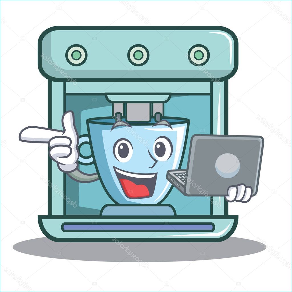 stock illustration with laptop coffee maker character