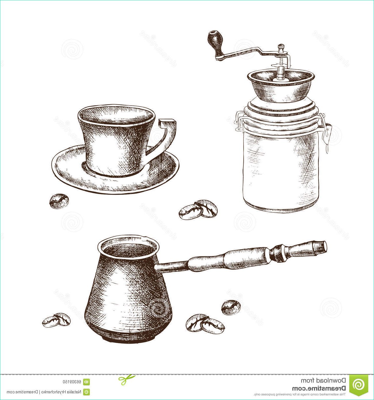 illustration stock ensemble de caf de main dessin avec des grains de caf image