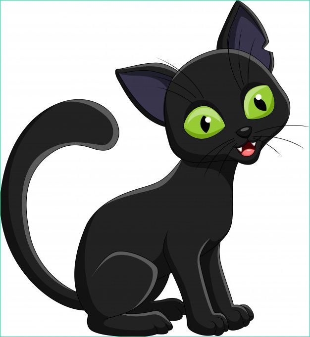 chat noir dessin anime isole fond blanc