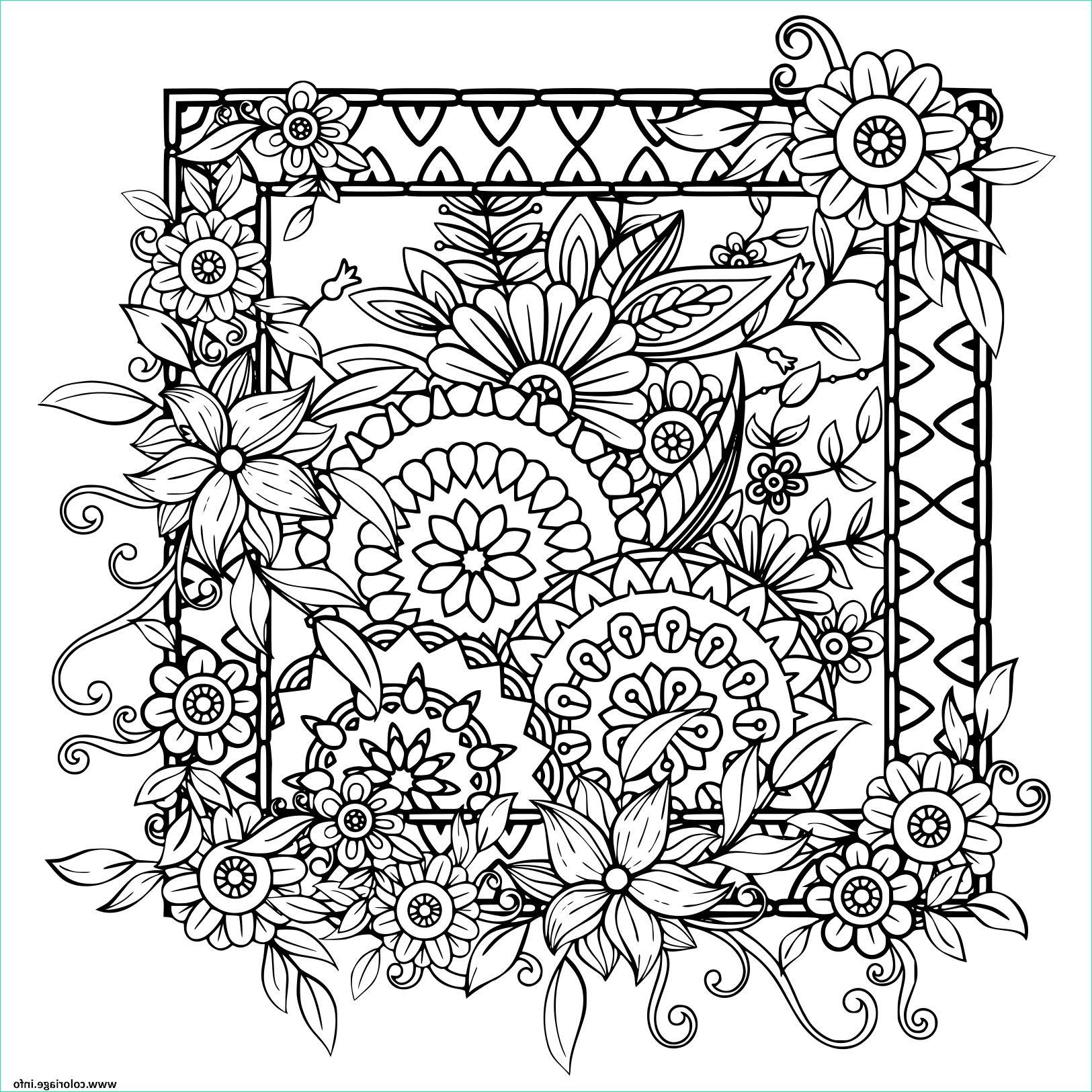 adultes avec des fleurs motif noir et blanc doodle couronne floral mandala bouquet line coloriage