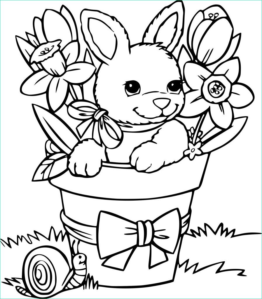 dessin a colorier lapin beau photos coloriage lapin dans un pot de fleurs a imprimer sur