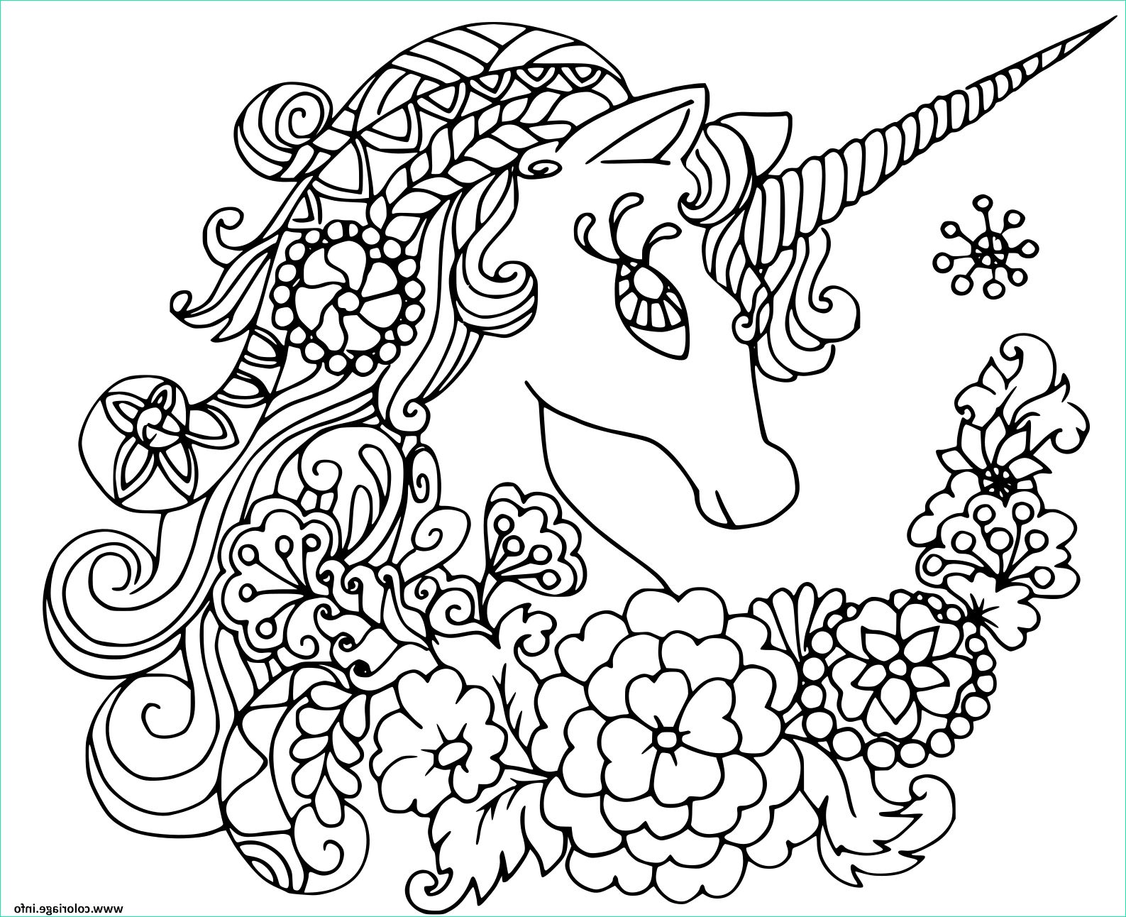 licorne mandala avec de jolies fleurs coloriage dessin