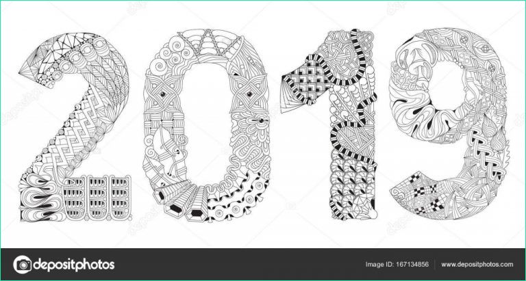 dessin nouvel an 2019 cool photos numero 2019 zentangle objet decoratif vectoriel image