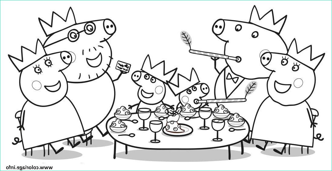diner de noel de la famille peppa pig pour le 25 decembre coloriage