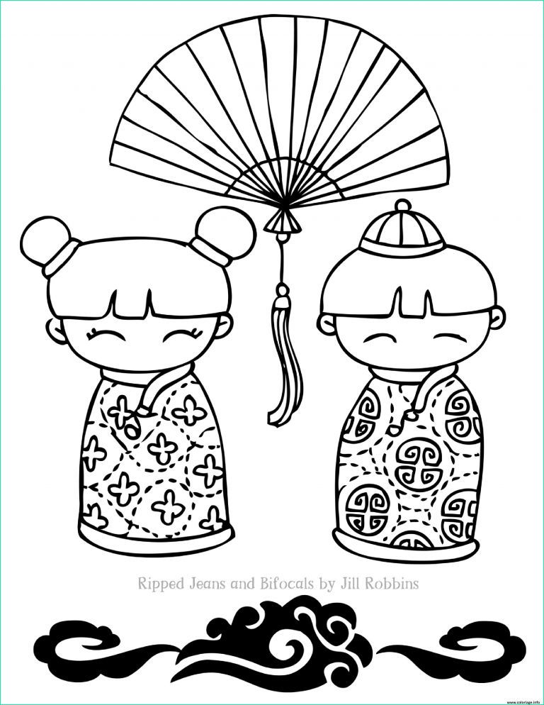 dessin chine cool photos coloriage deux dolls de nouvel an chinois jecolorie