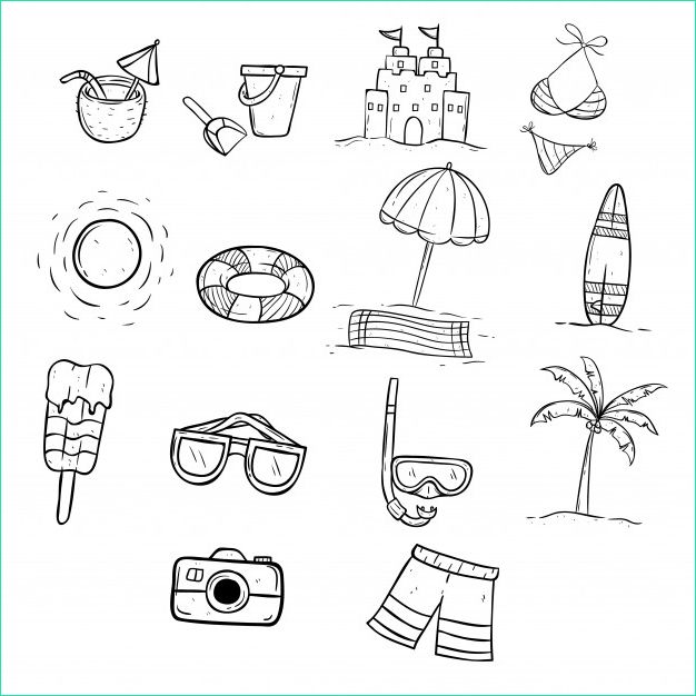Dessin Ete Luxe Images Ensemble D Icônes De L été Avec Doodle Ou Style