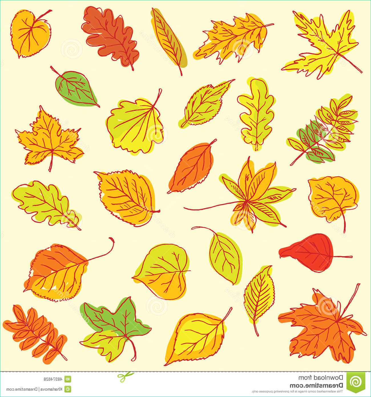 stock illustration freehand drawing autumn leaves items sheet exercise book vector illustration set image