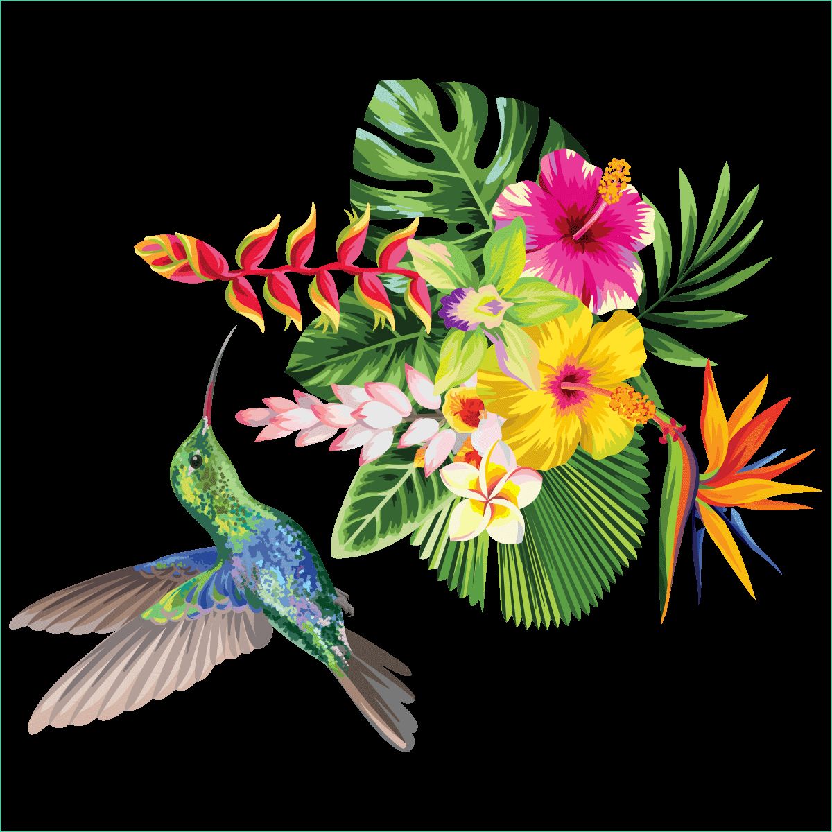 sticker fleurs tropicales et colibri xml 420 256 3342