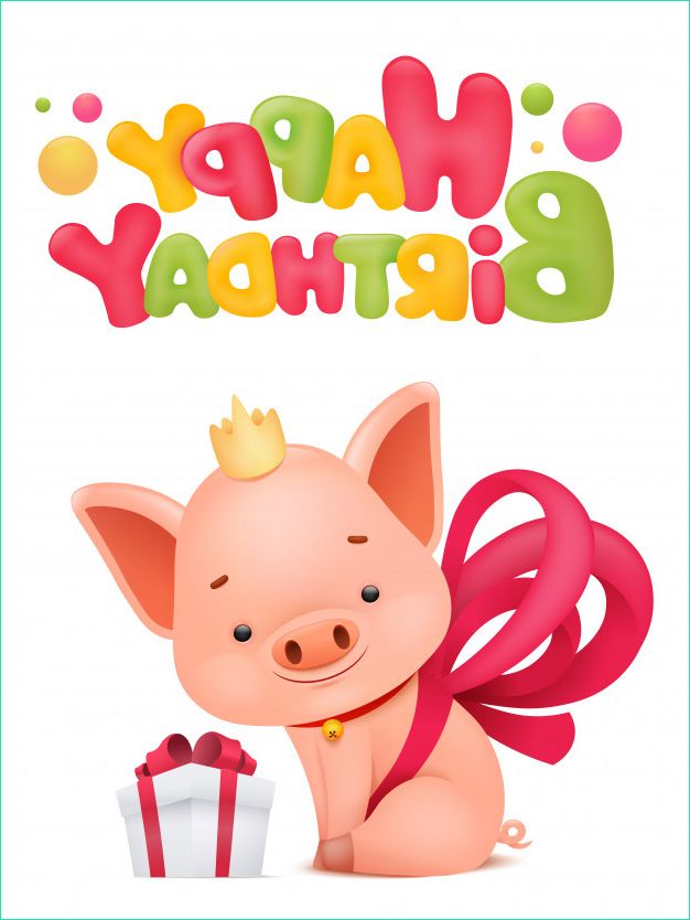 carte voeux joyeux anniversaire personnage dessin anime cochon illustration vectorielle