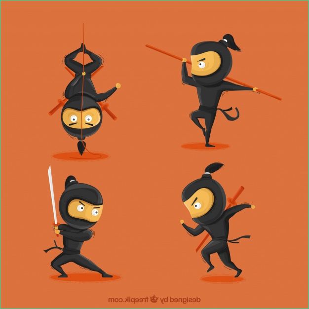 personnage dessin anime ninja dans differentes poses