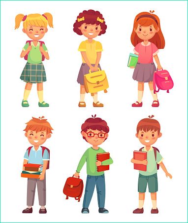 enfants de lécole primaire dessin animé enfants élèves avec sac à dos et livres gm