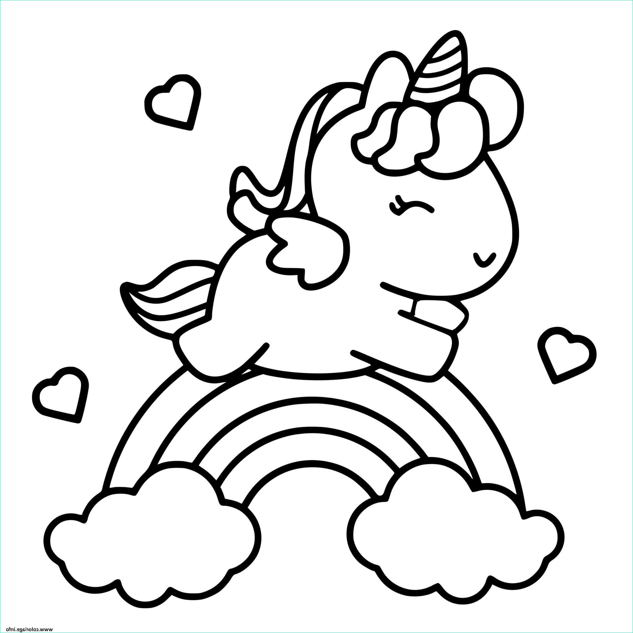 adorable unicorn arc en ciel et coeur coloriage dessin