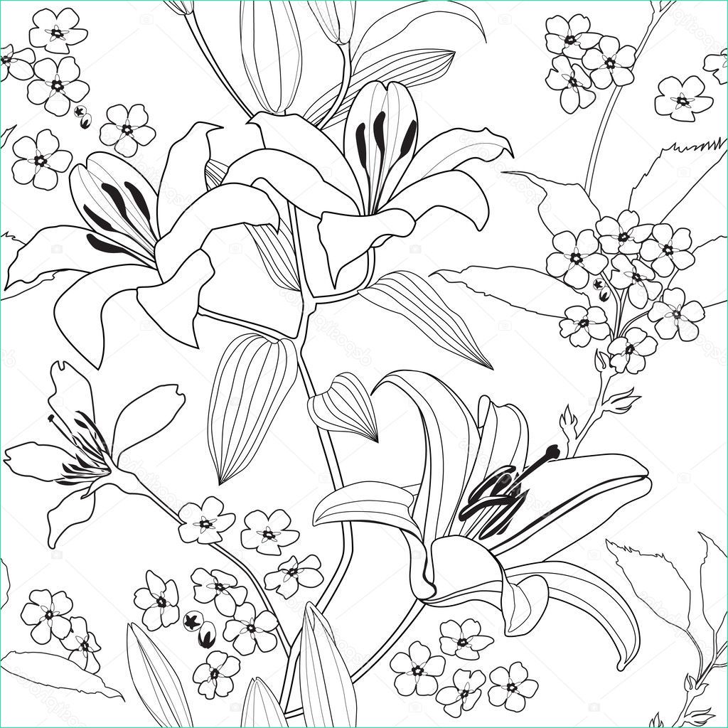 stock illustration monochrome seamless pattern with lily