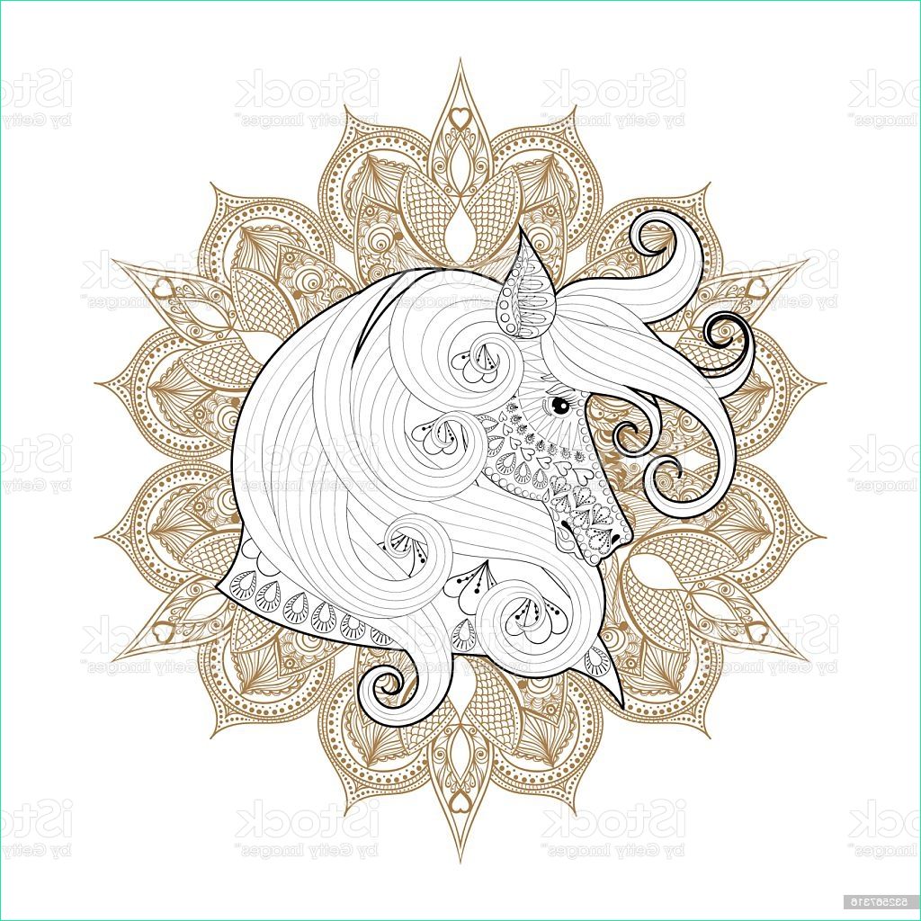 hand drawn ornamental horse on mehendi mandala gm