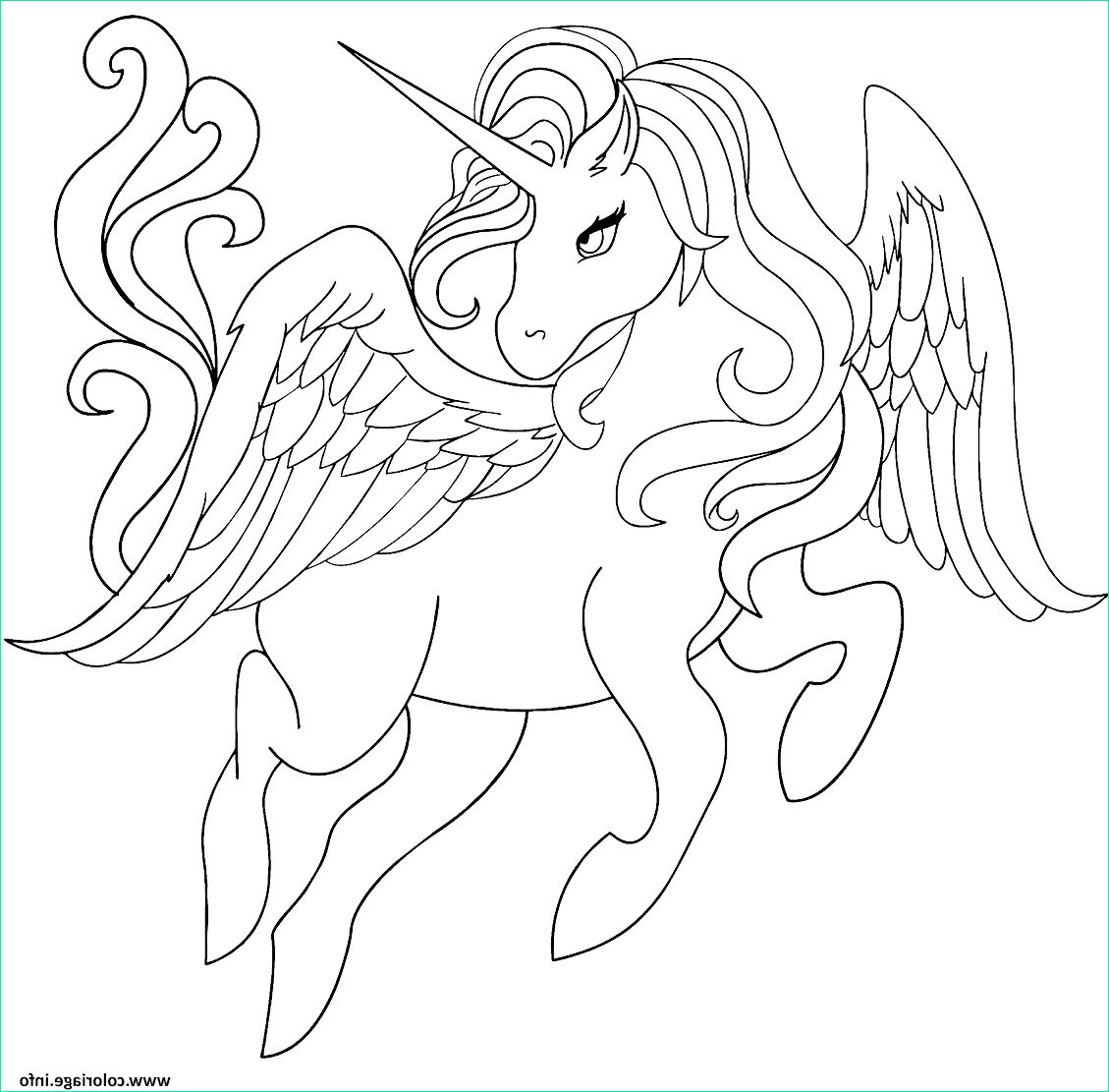 belle princesse licorne avec des ailes coloriage dessin