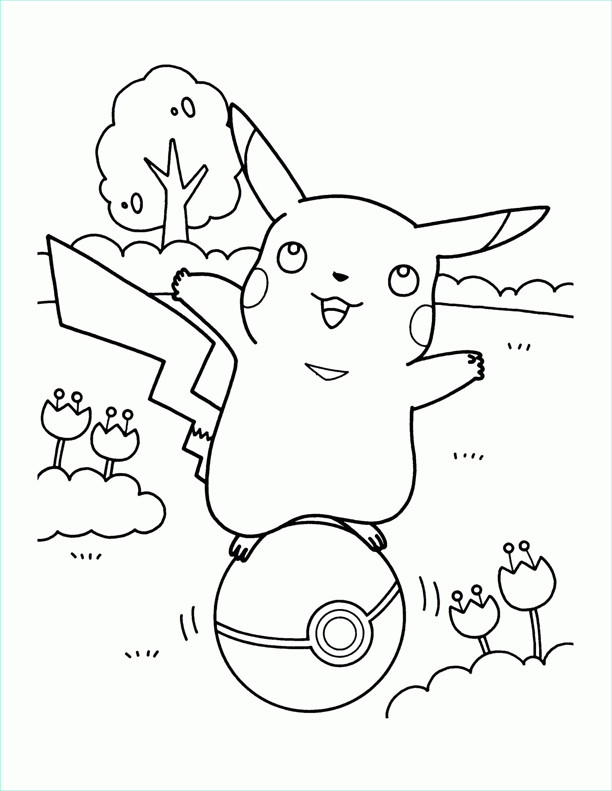 coloriage pikachu sur une pokeball