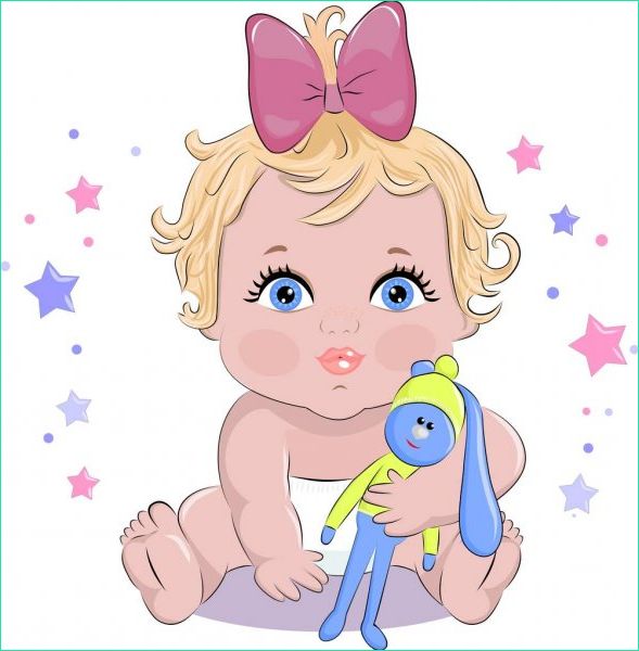 stock illustration baby girl with red bow
