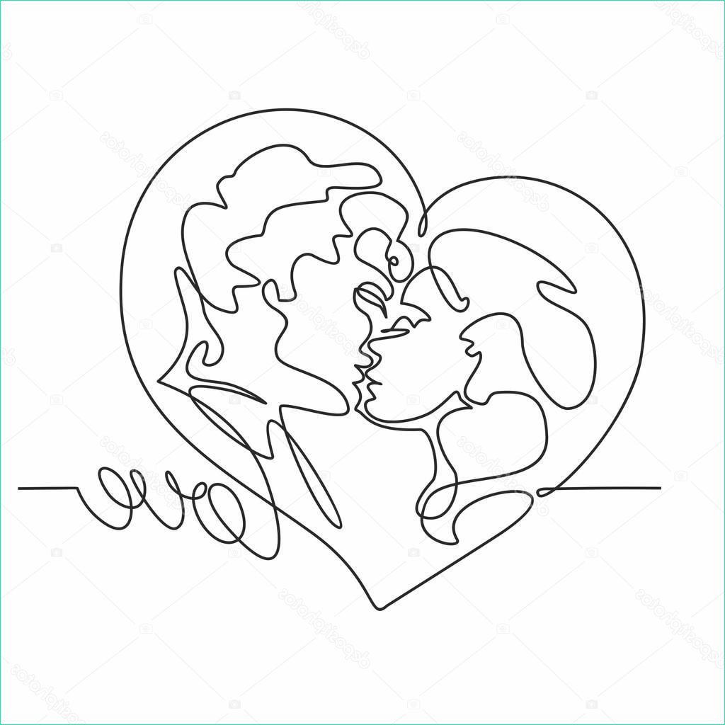 stock illustration continuous line drawing couple kisses