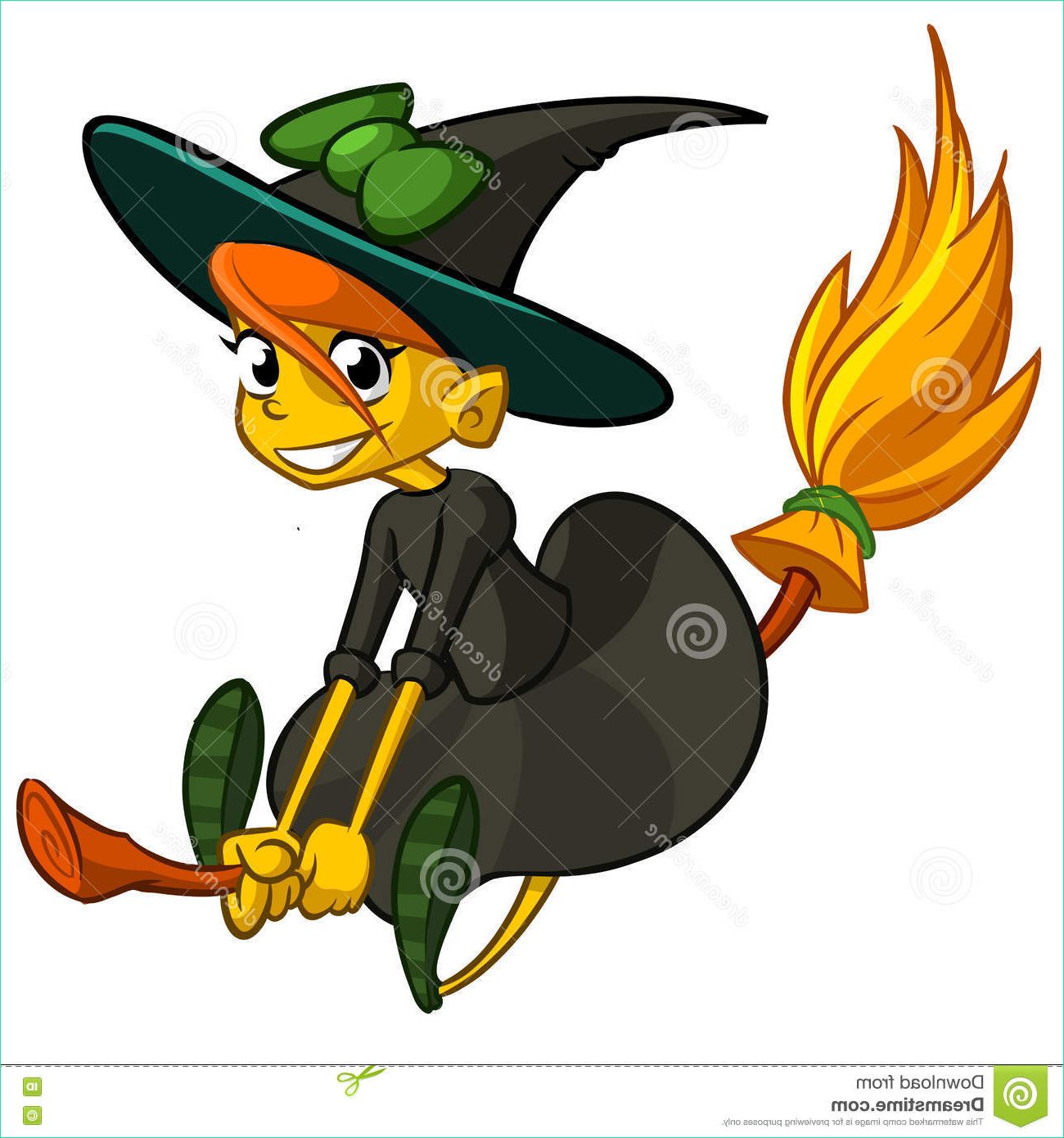 illustration stock vol mignon de sorcière de halloween sur son balai autocollant de bande dessinée de vecteur image