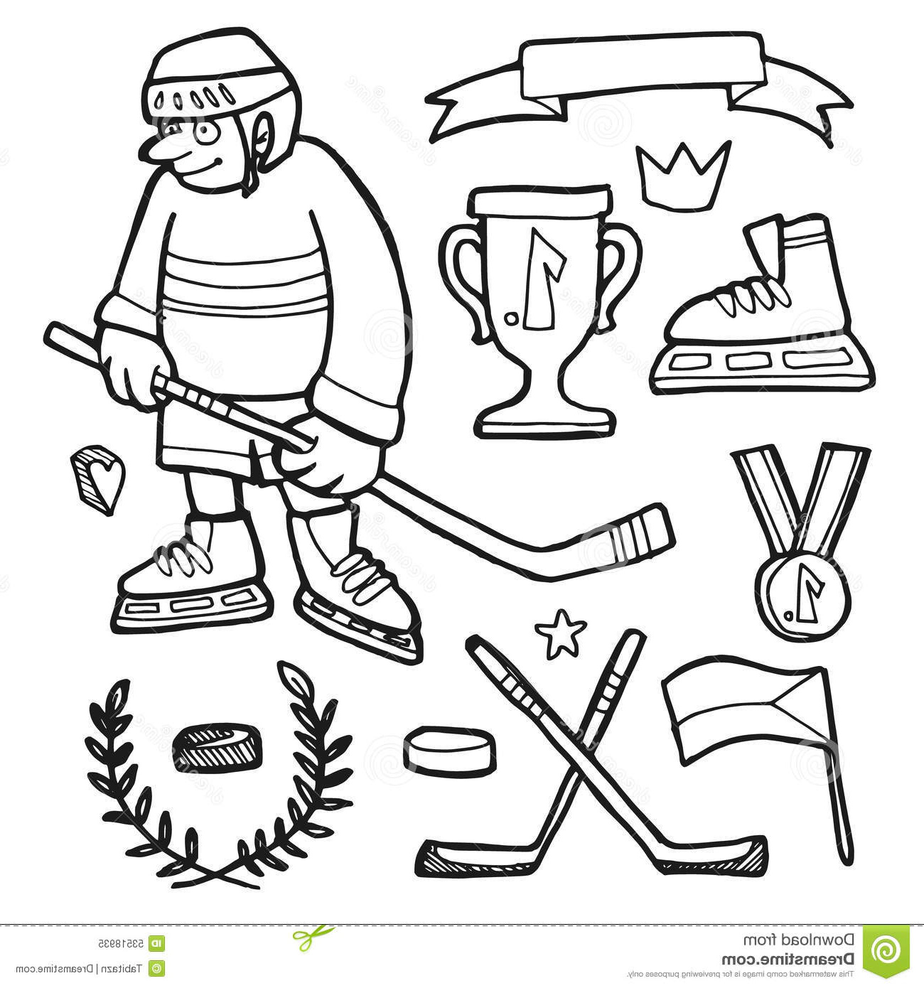 stock illustration set ic hand drawn ice hockey doodle sketches elements image