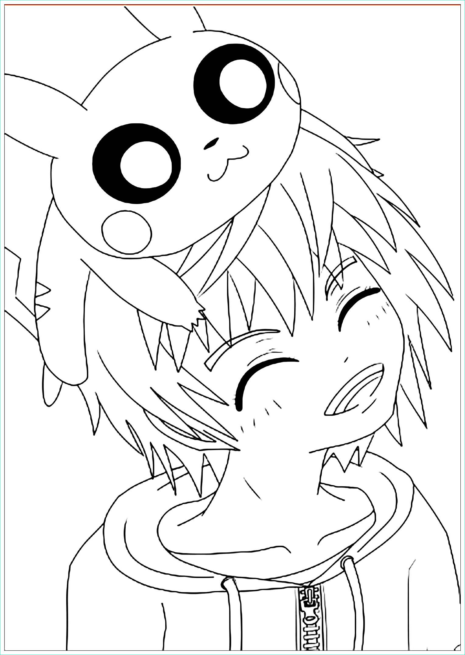 image=kawaii coloriage kawaii pikachu et heureux garcon 1